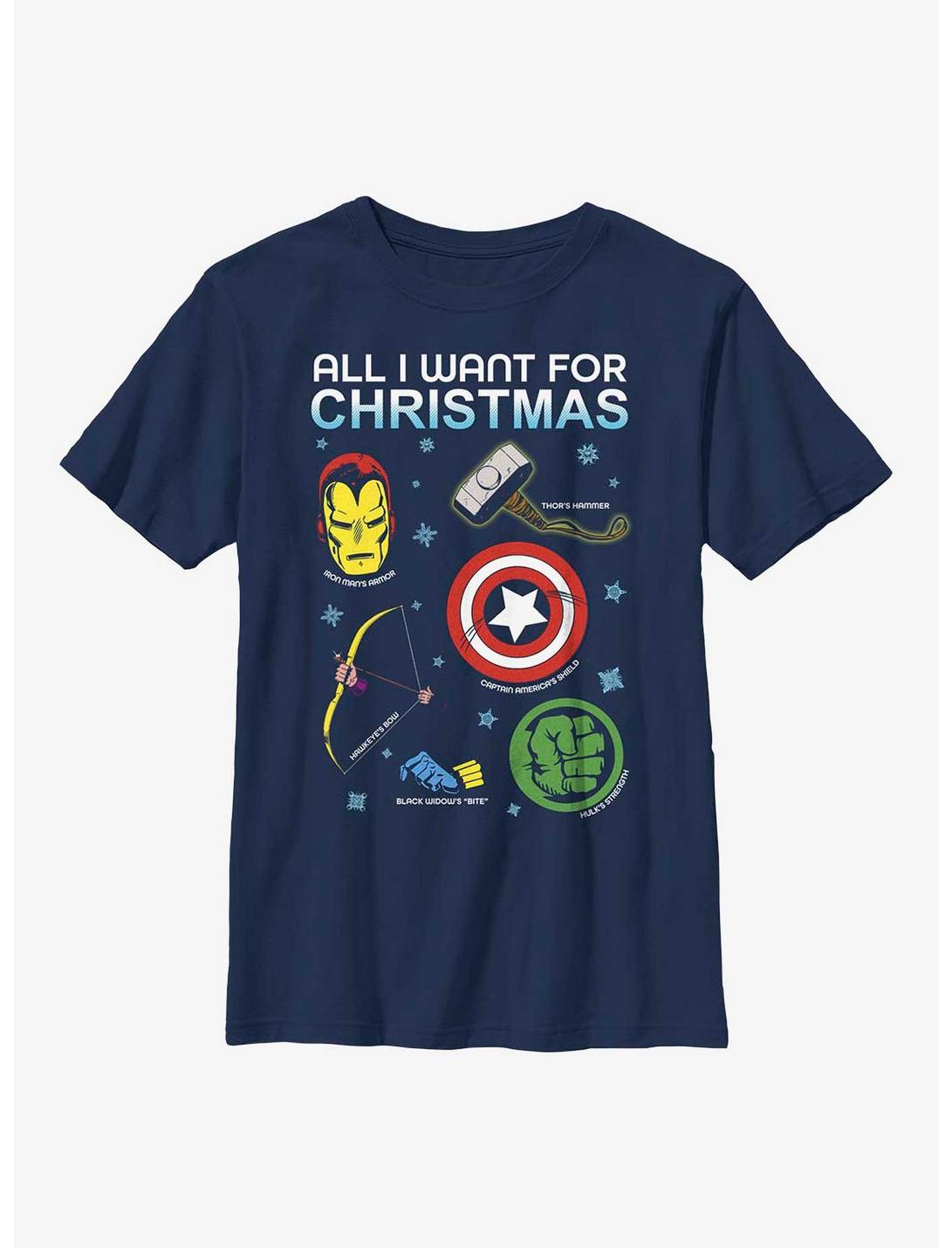 Marvel Avengers Christmas List Youth T-Shirt, NAVY, hi-res