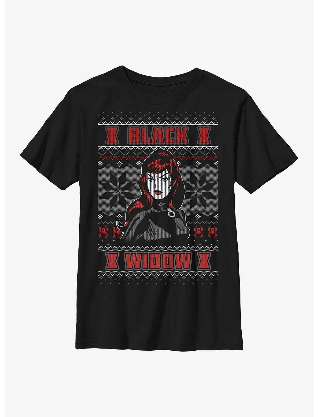 Marvel Black Widow Ugly Christmas Youth T-Shirt, BLACK, hi-res