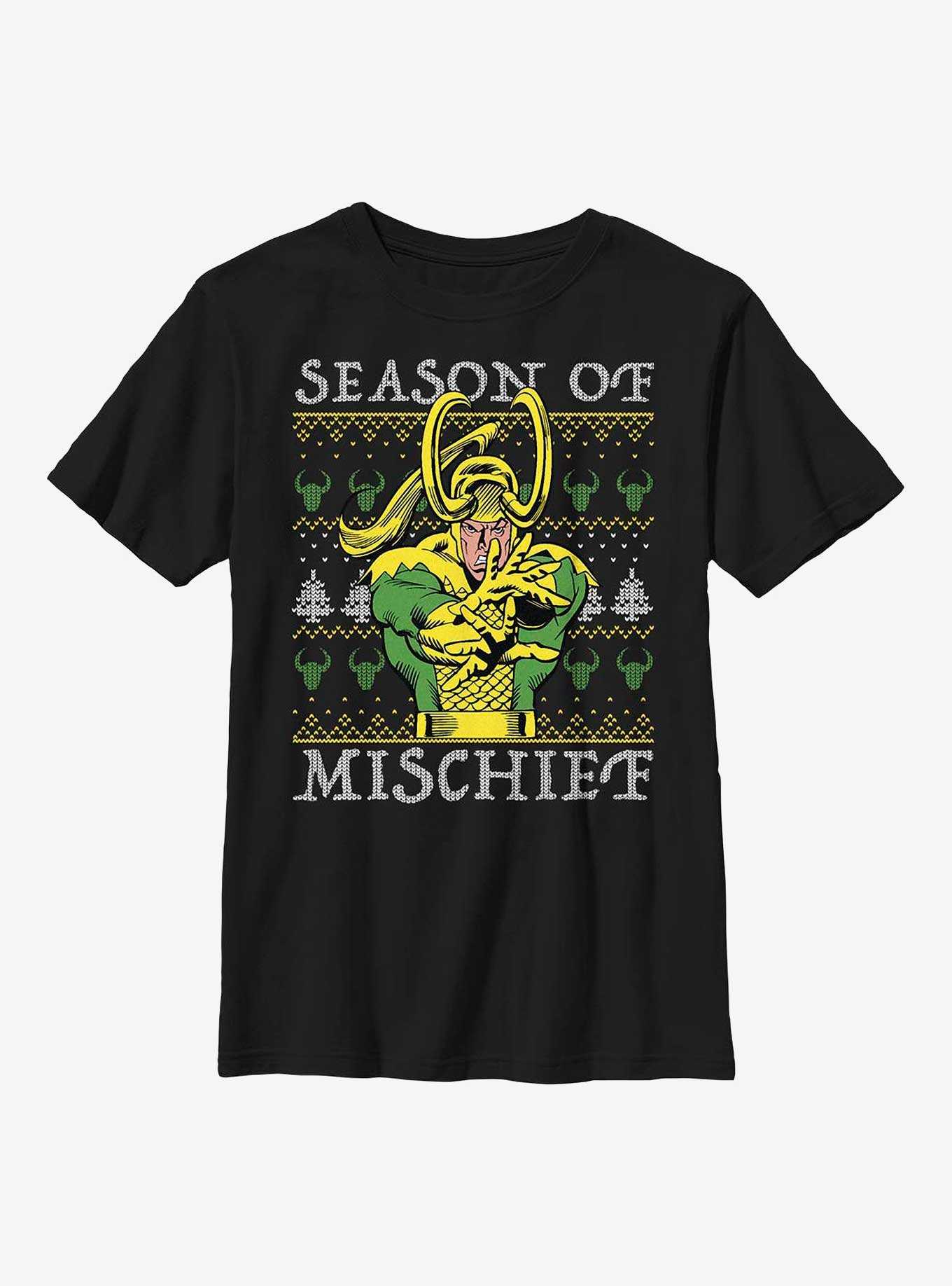 Marvel Loki Mischief Season Ugly Christmas Youth T-Shirt, , hi-res