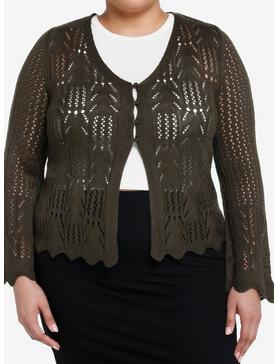 Thorn & Fable Olive Knit Girls Cardigan Plus Size, , hi-res