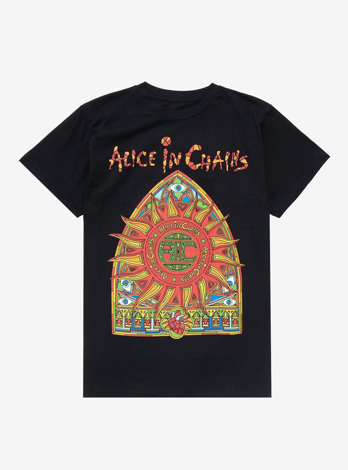 Alice In Chains Stain Glass Boyfriend Fit Girls T-Shirt, BLACK, hi-res