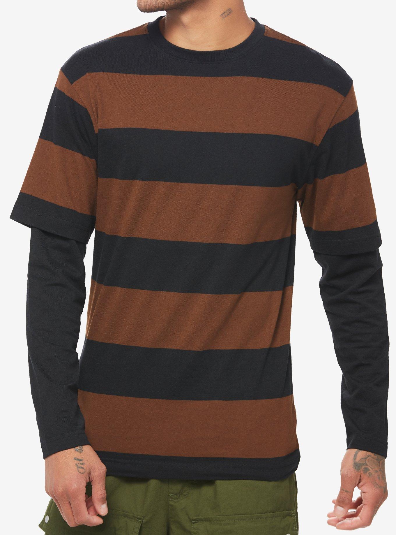 Black & Brown Stripe Twofer Long-Sleeve T-Shirt, BROWN, hi-res