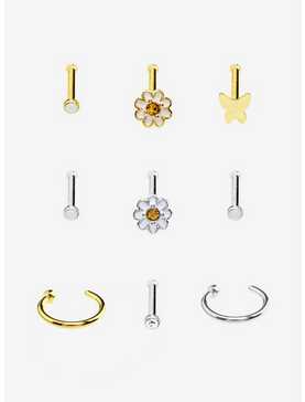 Steel Gold Daisy Butterfly Nose Stud & Hoop 9 Pack, , hi-res