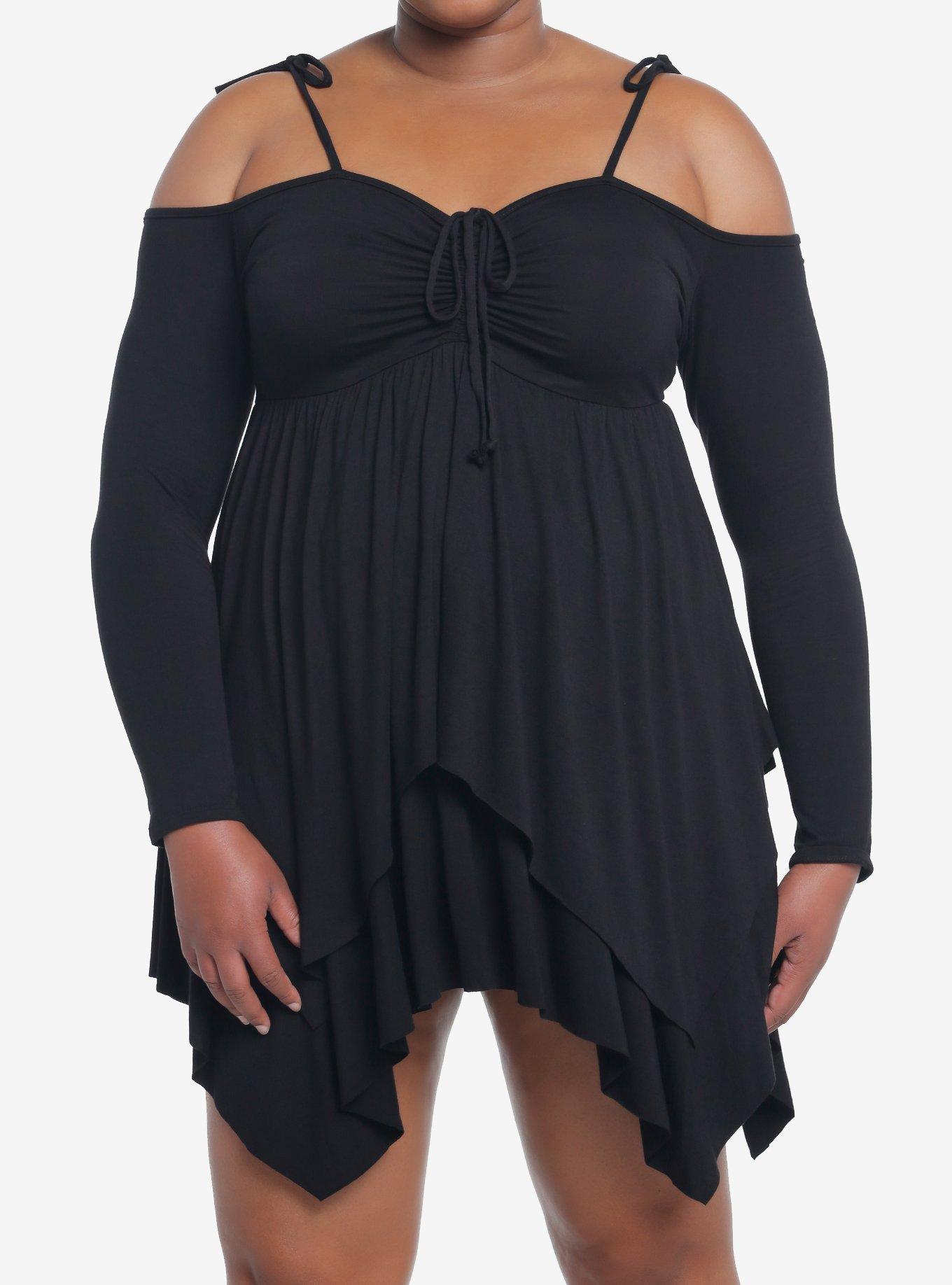 Plus size black 2024 cold shoulder dress