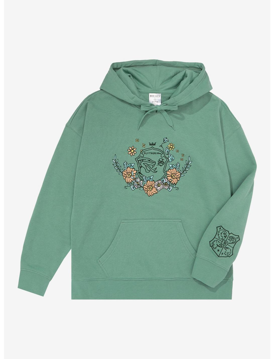 Harry Potter Floral Slytherin Crest Women's Hoodie - BoxLunch Exclusive, LIGHT GREEN, hi-res