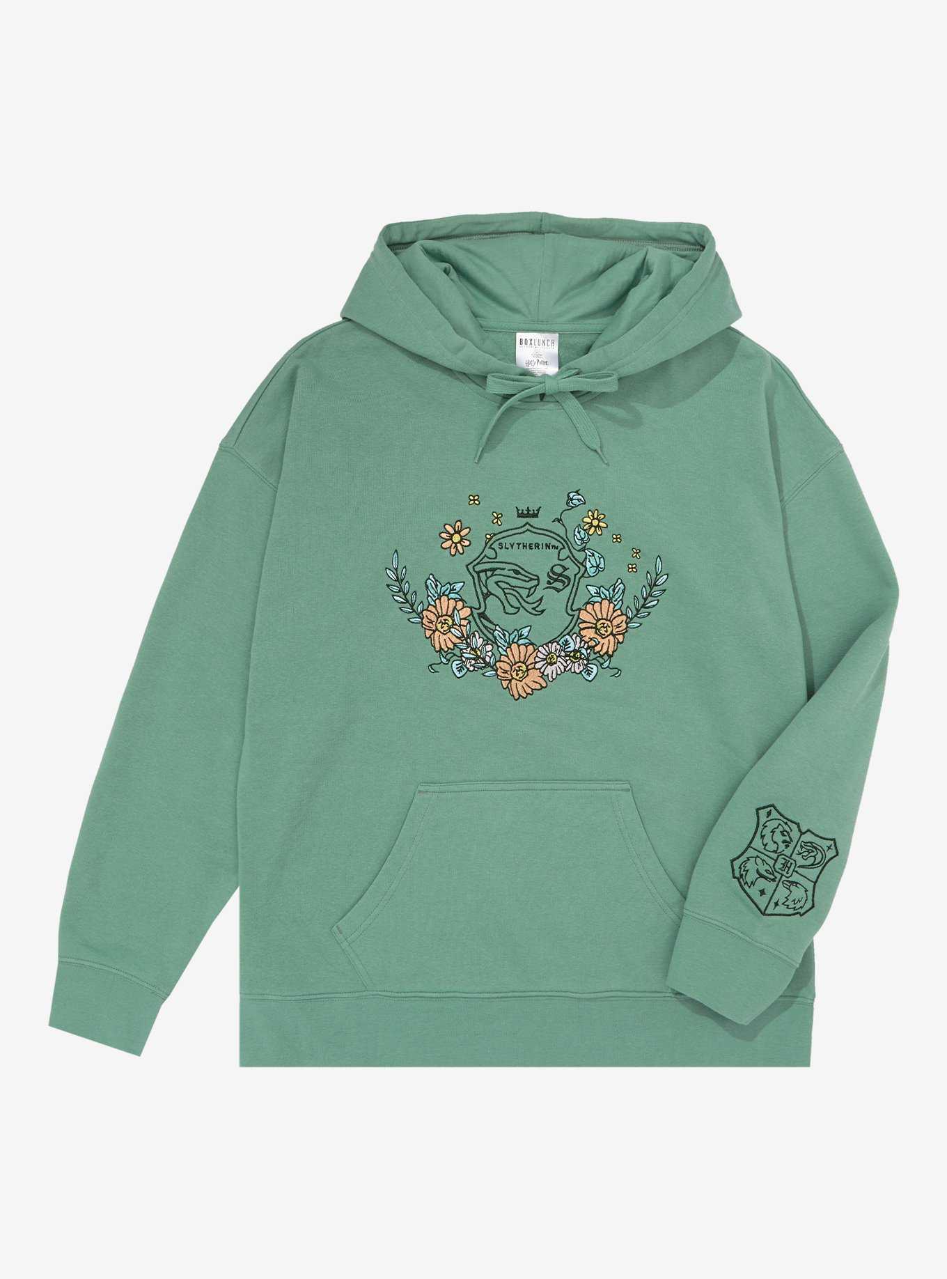 Harry Potter Floral Slytherin Crest Women's Hoodie - BoxLunch Exclusive, , hi-res