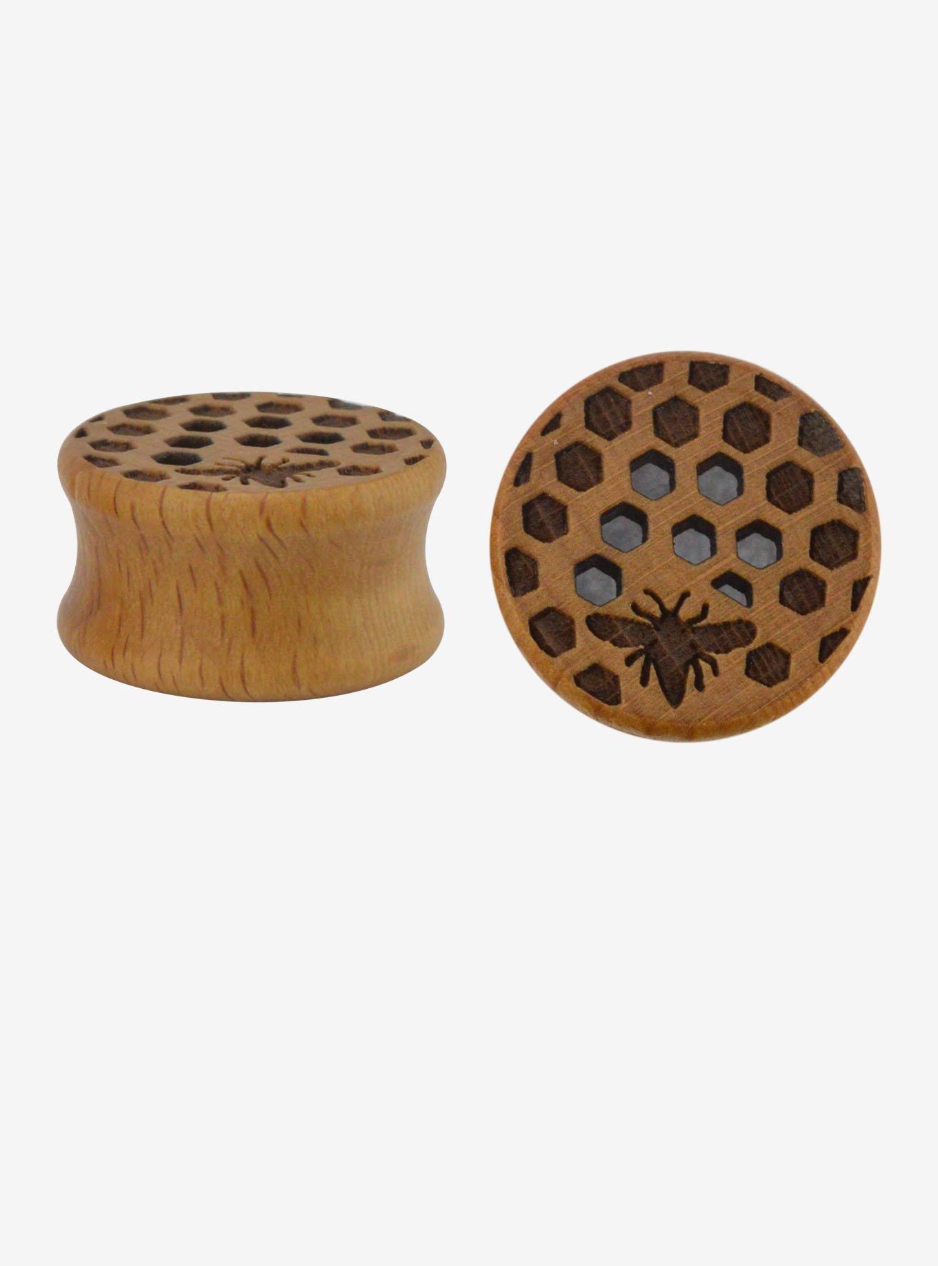 Wooden Honeycomb Bee Plug 2 Pack, ANIMAL - YELLOW, hi-res