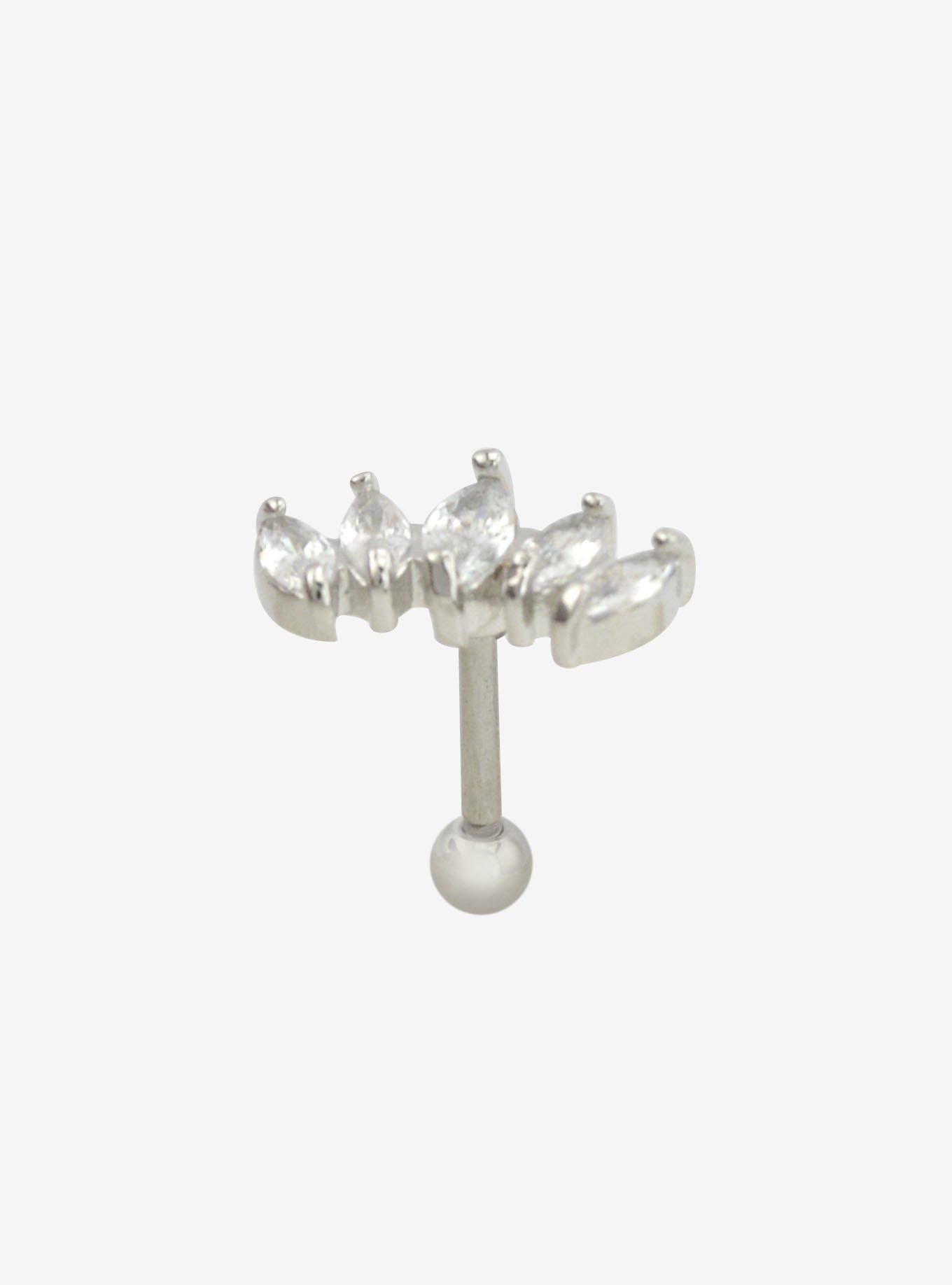 16G Steel Silver CZ Cartilage Stud, , hi-res