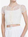 Thorn & Fable Ivory Lace-Up Girls Lace Crop Top, IVORY, hi-res
