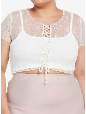 Thorn & Fable Ivory Lace-Up Girls Lace Crop Top Plus Size, , hi-res