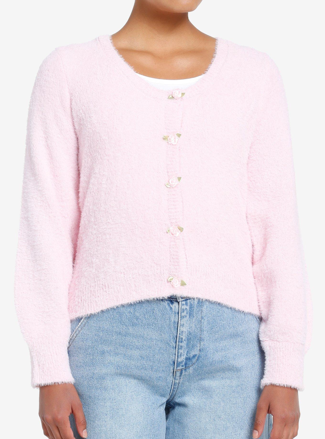 Sweet Society Pink Rose Fuzzy Girls Cardigan, PINK, hi-res