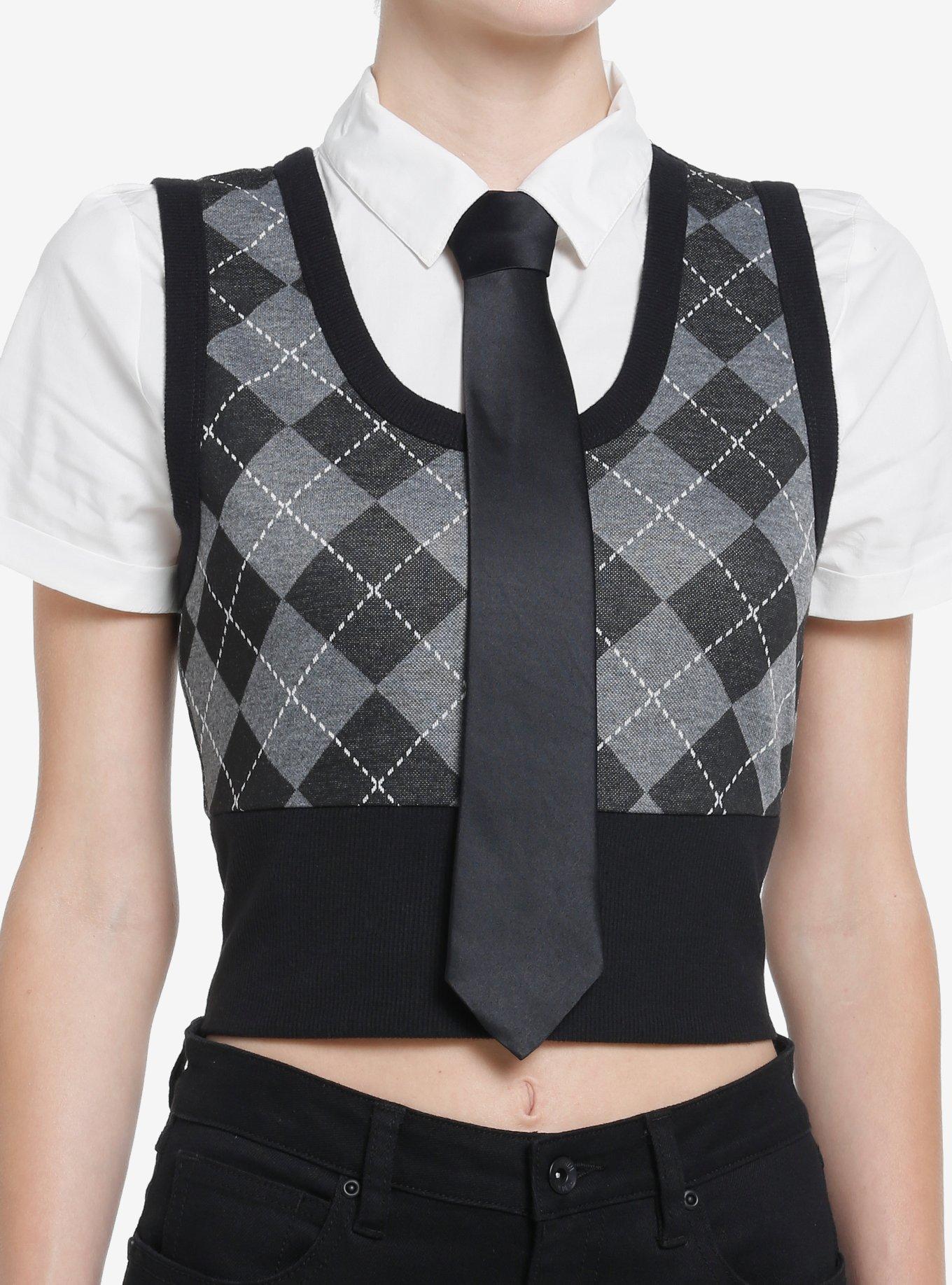 Social Collision Argyle Vest Girls Woven Twofer Top, , hi-res