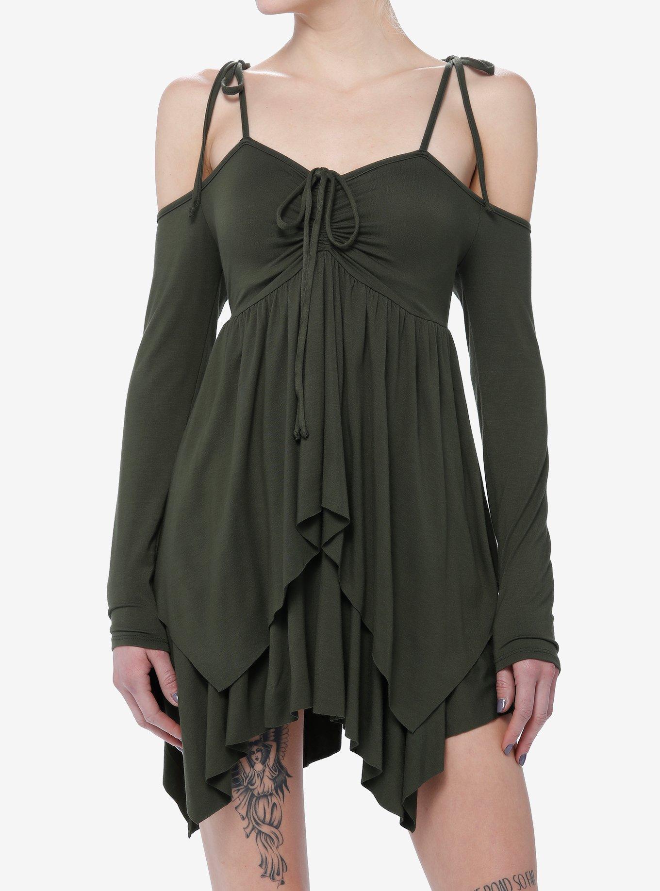 Country Maiden Lace Up Dress (Olive)