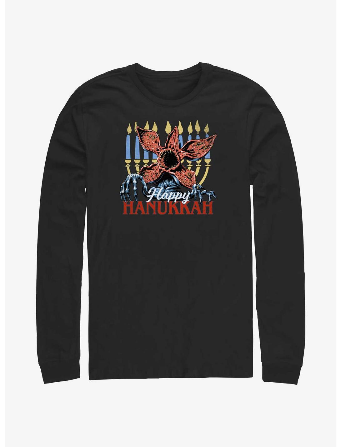 Stranger Things Demogorgon Happy Hanukkah Long-Sleeve T-Shirt, BLACK, hi-res