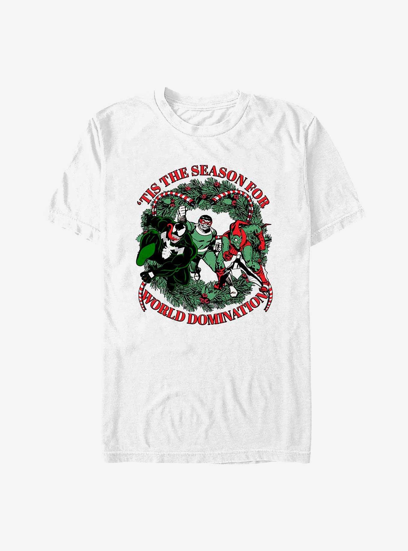 Marvel Venom, Doctor Octopus & Green Goblin Tis The Season For World Domination T-Shirt, WHITE, hi-res