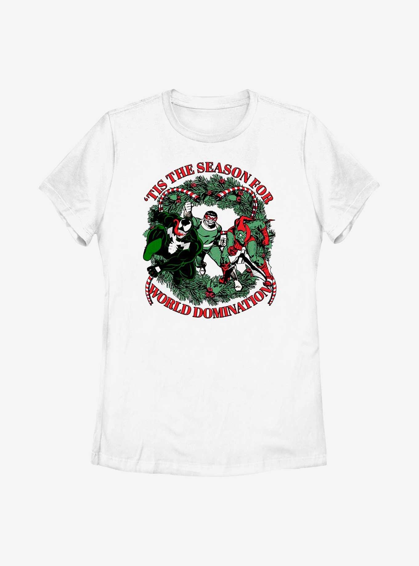 Marvel Venom, Doctor Octopus & Green Goblin Tis The Season For World Domination Womens T-Shirt, , hi-res