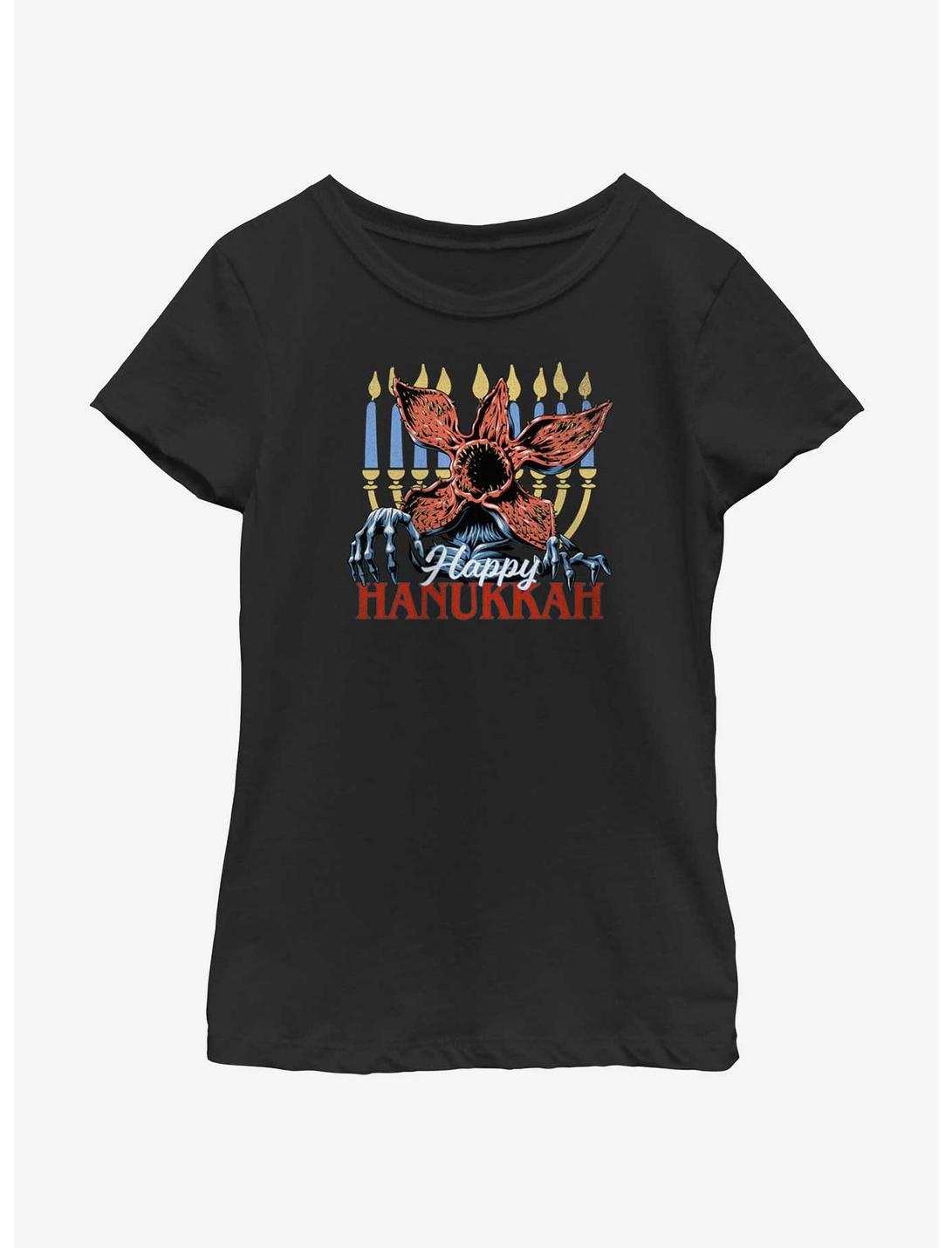 Stranger Things Demogorgon Happy Hanukkah Youth Girls T-Shirt, BLACK, hi-res