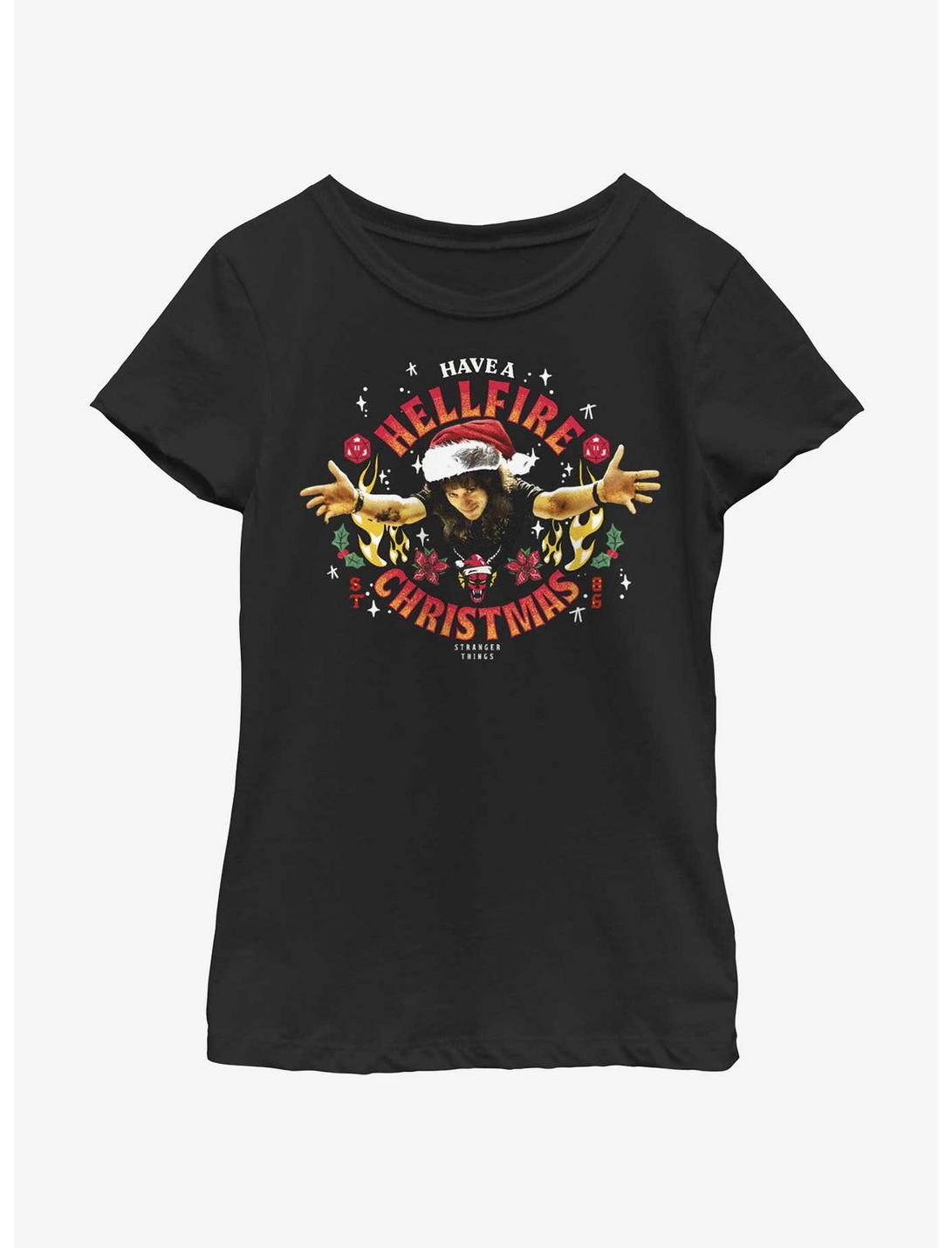 Stranger Things Hellfire Christmas Santa Eddie Youth Girls T-Shirt, BLACK, hi-res