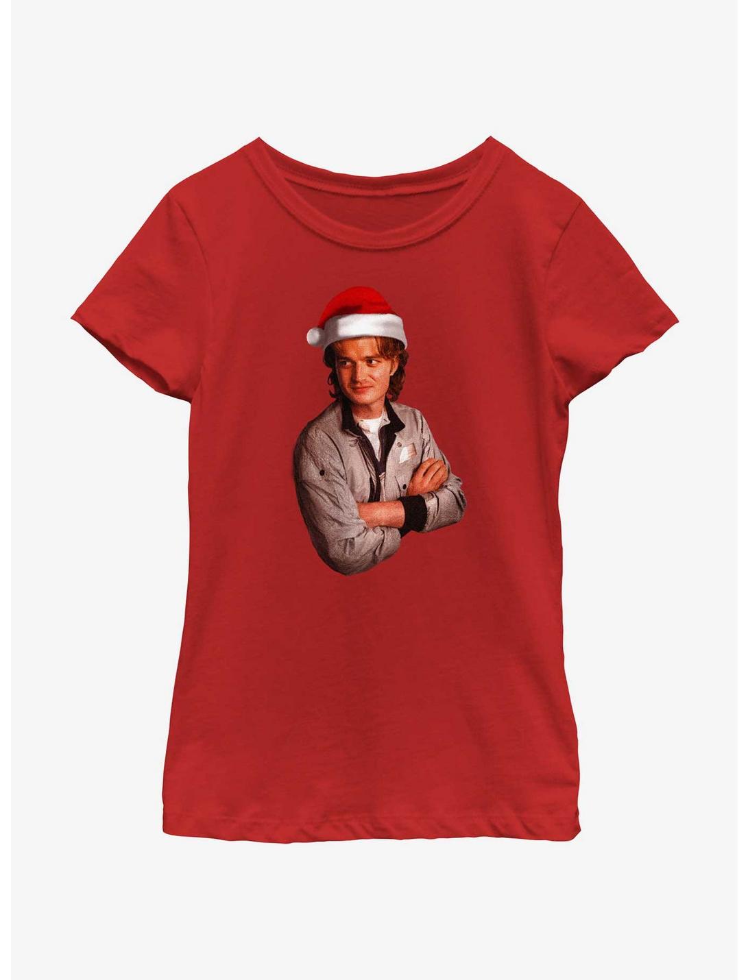 Stranger Things Santa Steve Youth Girls T-Shirt, RED, hi-res