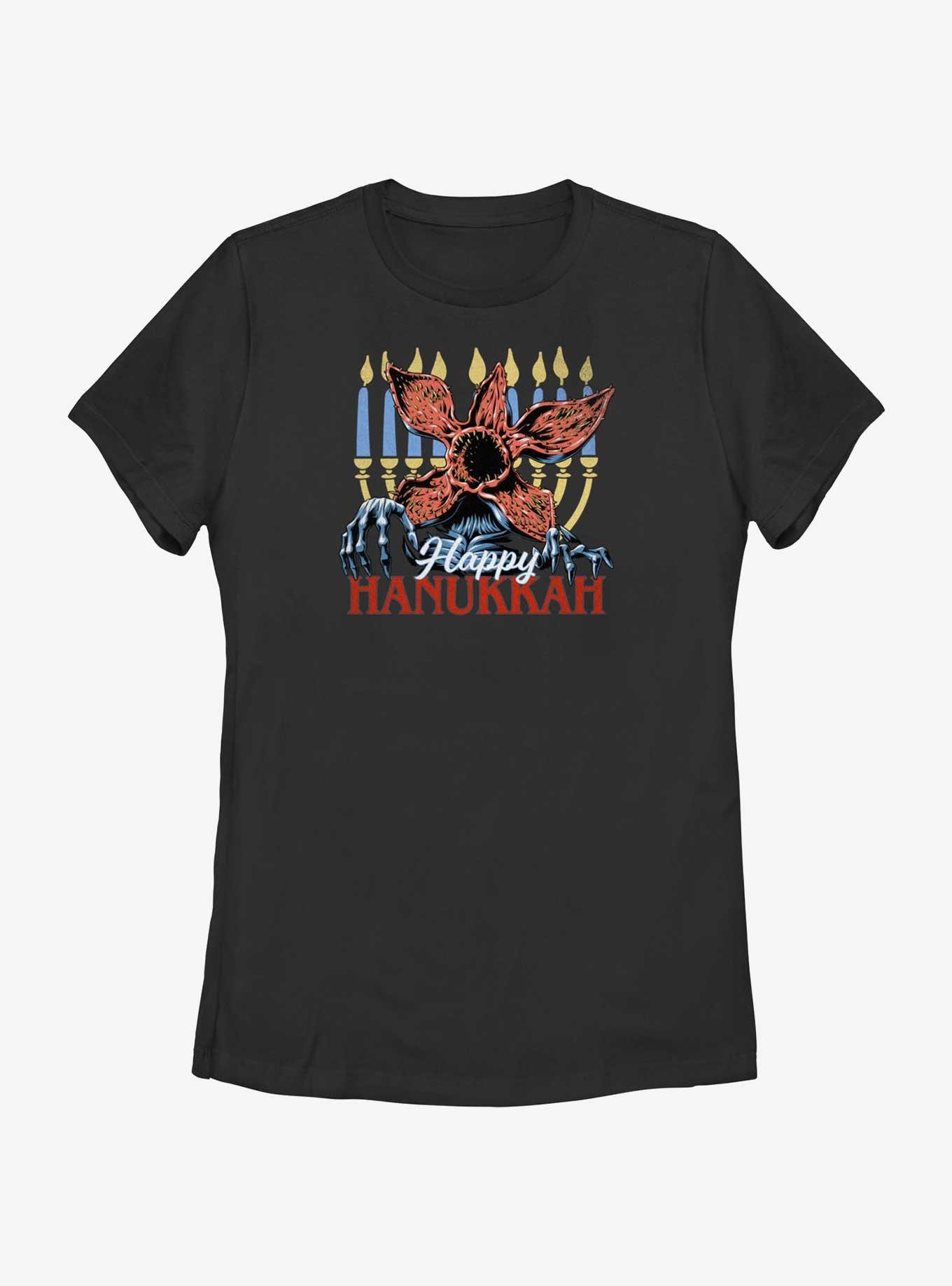 Stranger Things Demogorgon Happy Hanukkah Womens T-Shirt, BLACK, hi-res