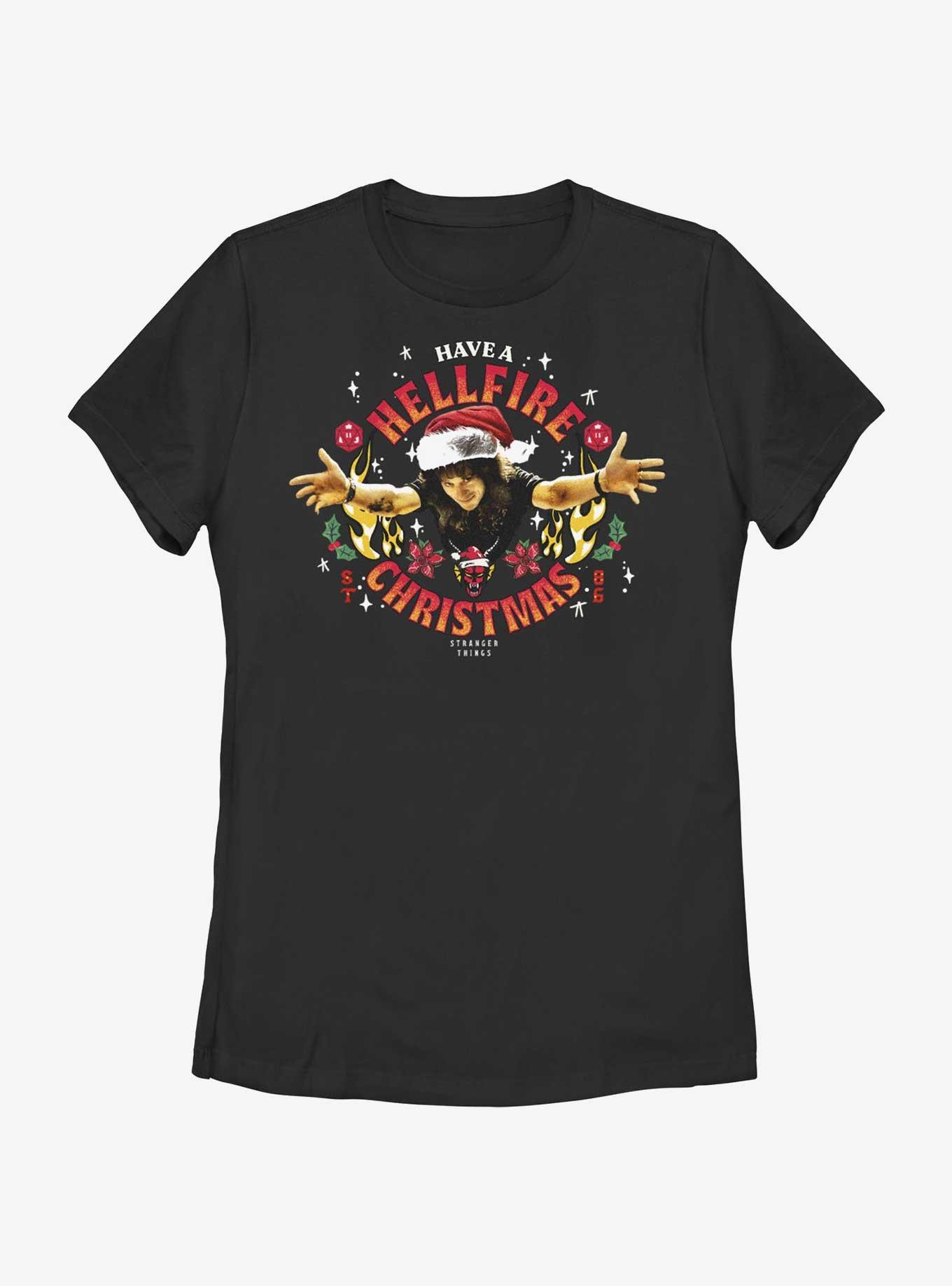 Stranger Things Hellfire Christmas Santa Eddie Womens T-Shirt, BLACK, hi-res