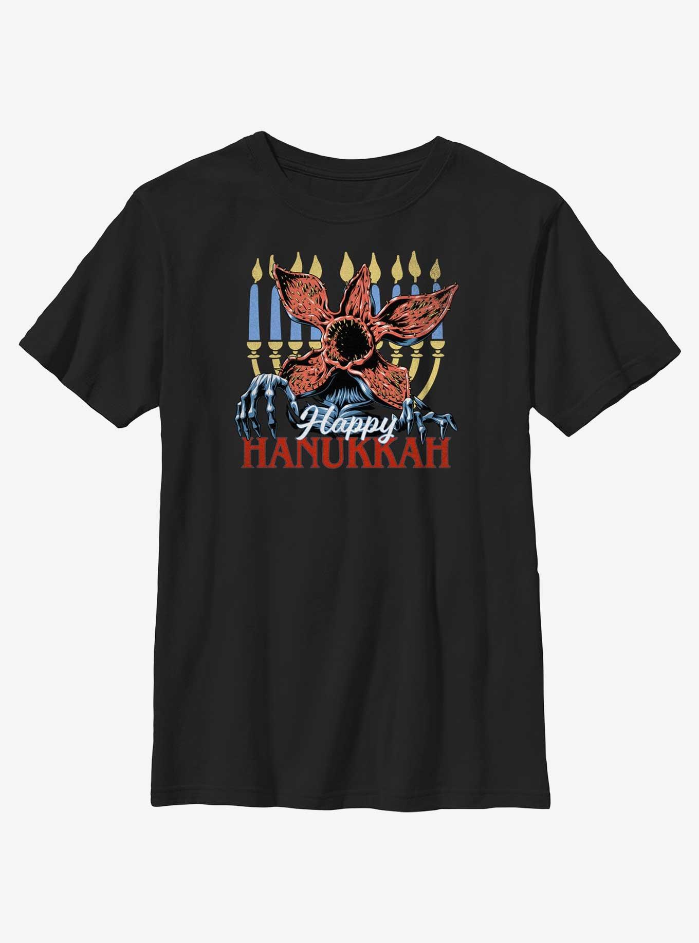 Stranger Things Demogorgon Happy Hanukkah Youth T-Shirt, BLACK, hi-res