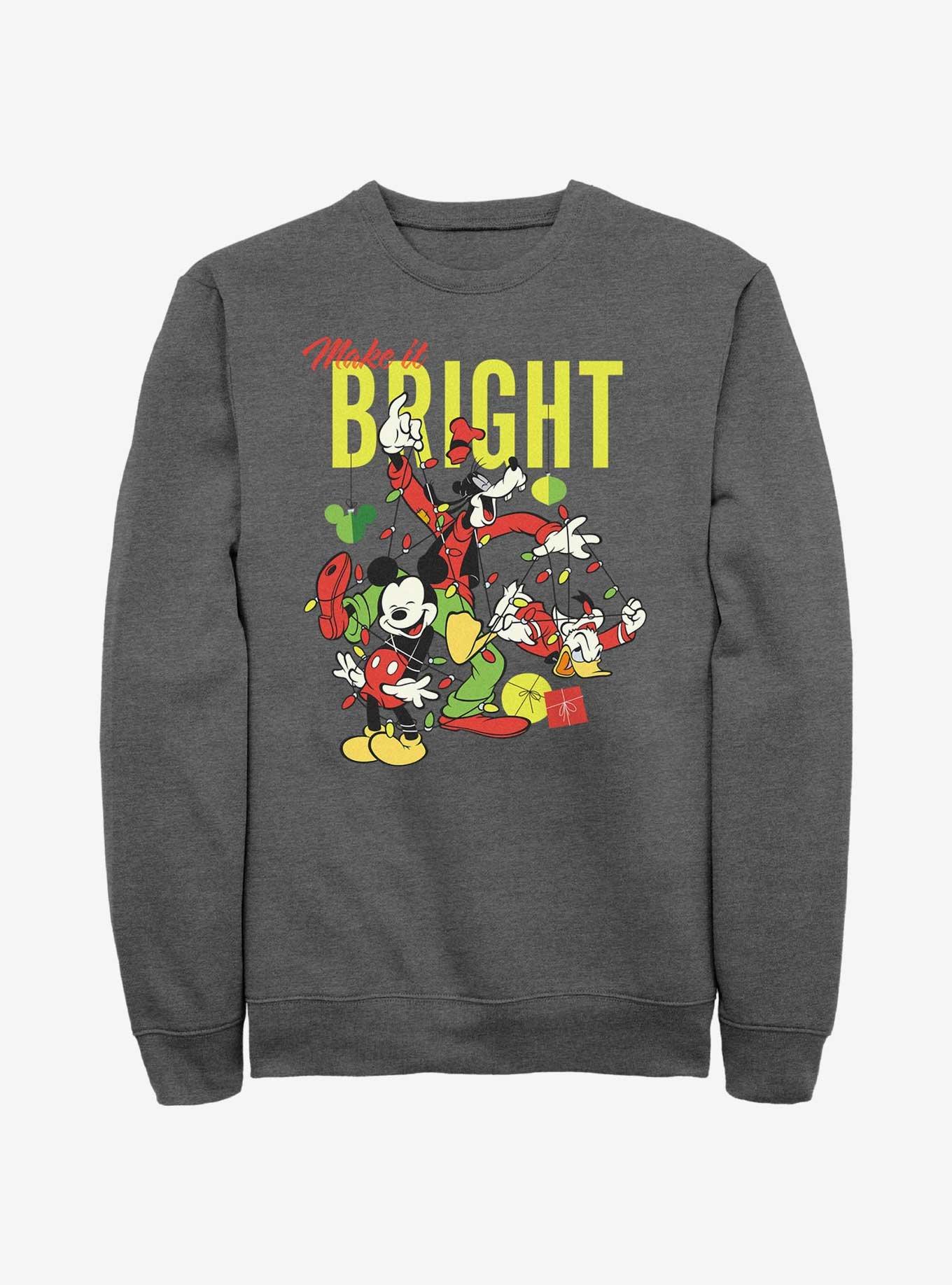Disney Mickey Mouse Bright Christmas Mickey, Goofy, and Donald Sweatshirt, CHAR HTR, hi-res