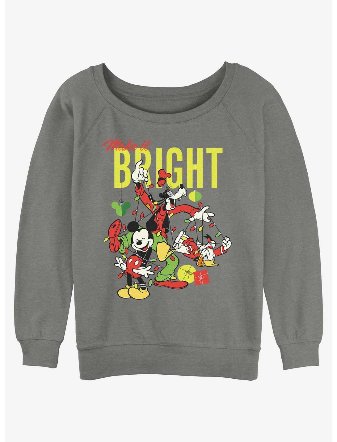 Disney Mickey Mouse Bright Christmas Mickey, Goofy, and Donald Girls Slouchy Sweatshirt, GRAY HTR, hi-res