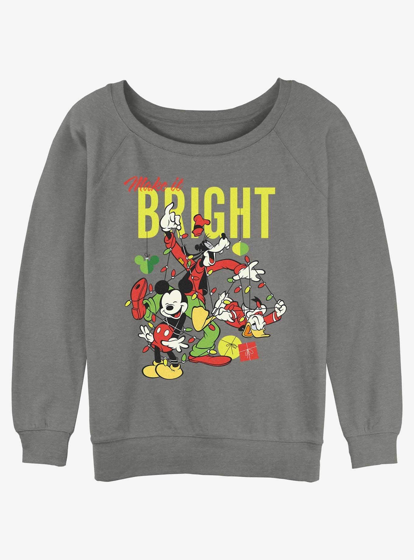 Disney Mickey Mouse Bright Christmas Mickey, Goofy, and Donald Girls Slouchy Sweatshirt, GRAY HTR, hi-res
