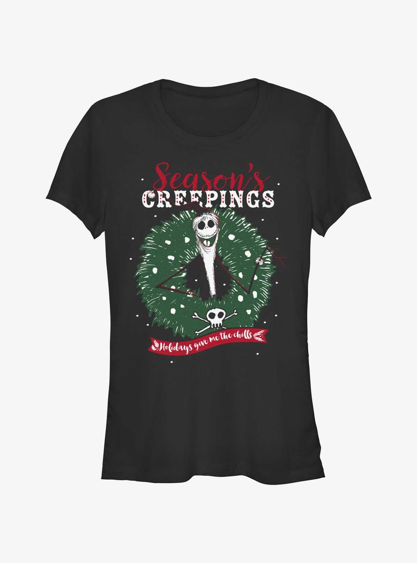 Disney The Nightmare Before Christmas Santa Jack Season's Creepings Wreath Girls T-Shirt, BLACK, hi-res