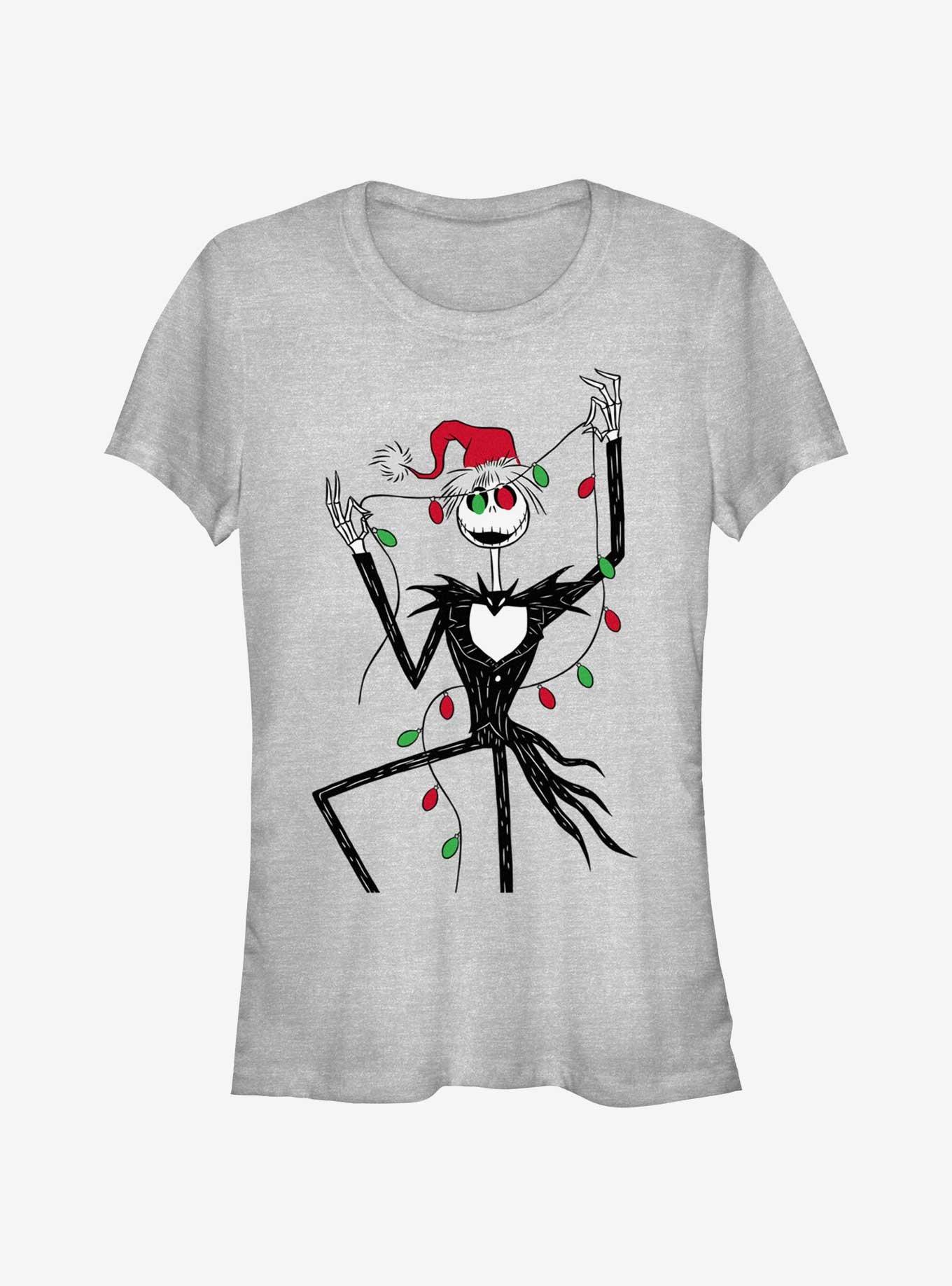 Disney The Nightmare Before Christmas Santa Jack Christmas Lights Girls T-Shirt, ATH HTR, hi-res