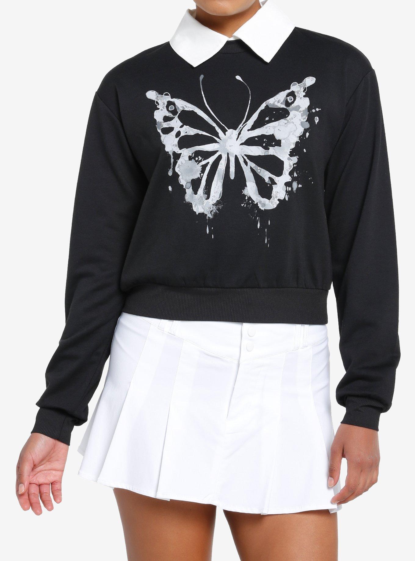 Sweet Society Butterfly Girls Collared Sweatshirt, BLACK, hi-res