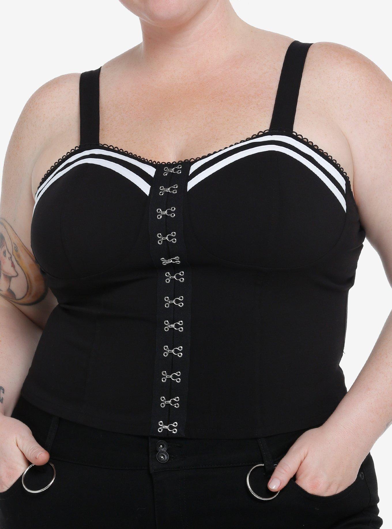 Social Collision Black & White Varsity Stripe Corset Top Plus Size