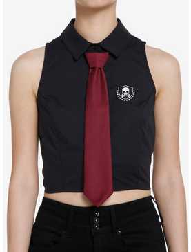 Social Collision Burgundy Tie Girls Button-Up Tank Top, , hi-res