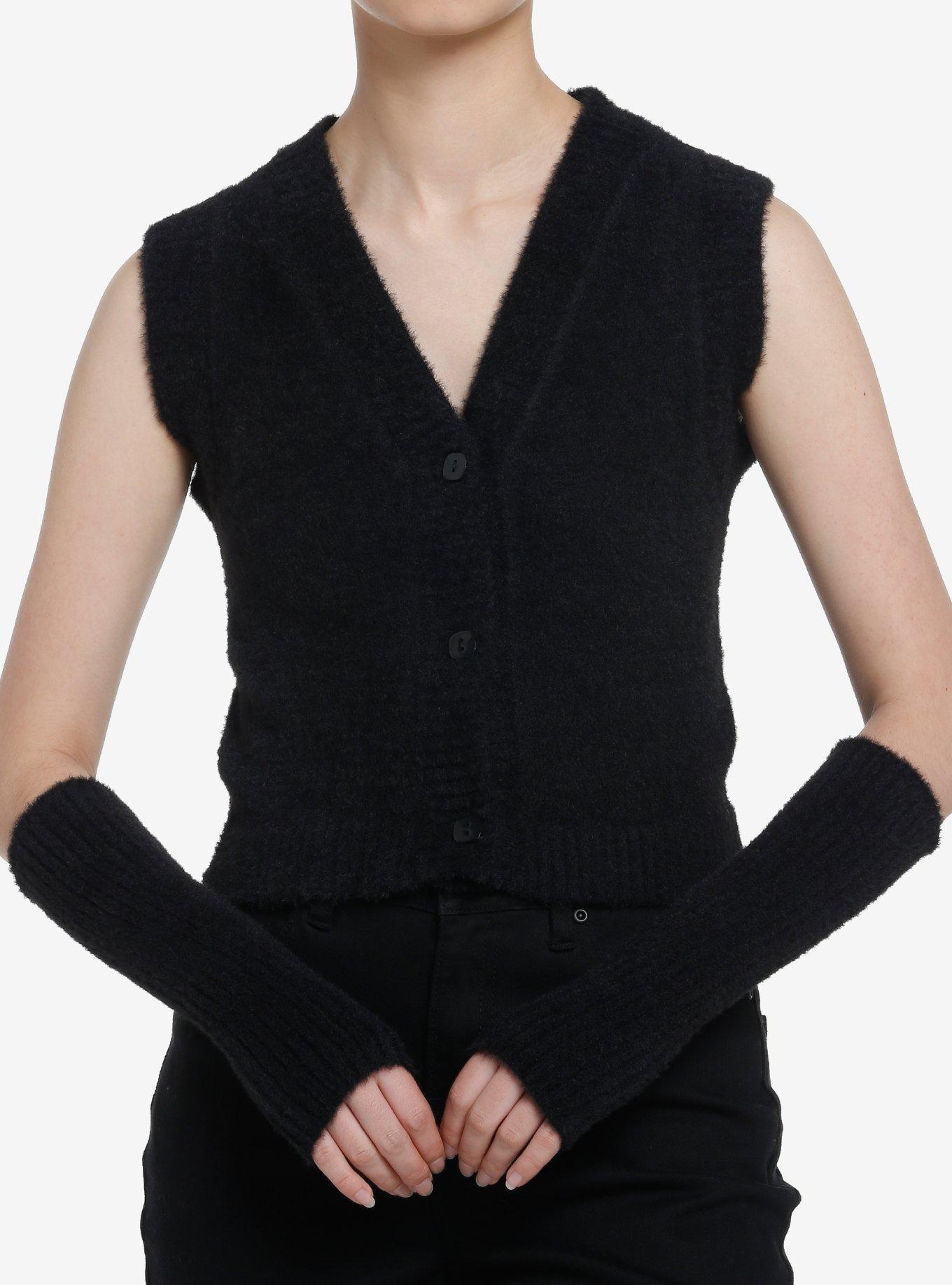 Cosmic Aura Black Fuzzy Girls Vest With Arm Warmers, BLACK, hi-res