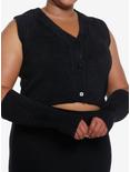 Cosmic Aura Black Fuzzy Girls Vest With Arm Warmers Plus Size, BLACK, hi-res