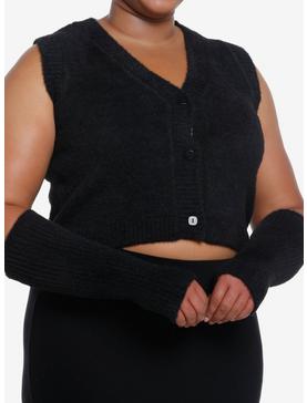 Cosmic Aura Black Fuzzy Girls Vest With Arm Warmers Plus Size, , hi-res