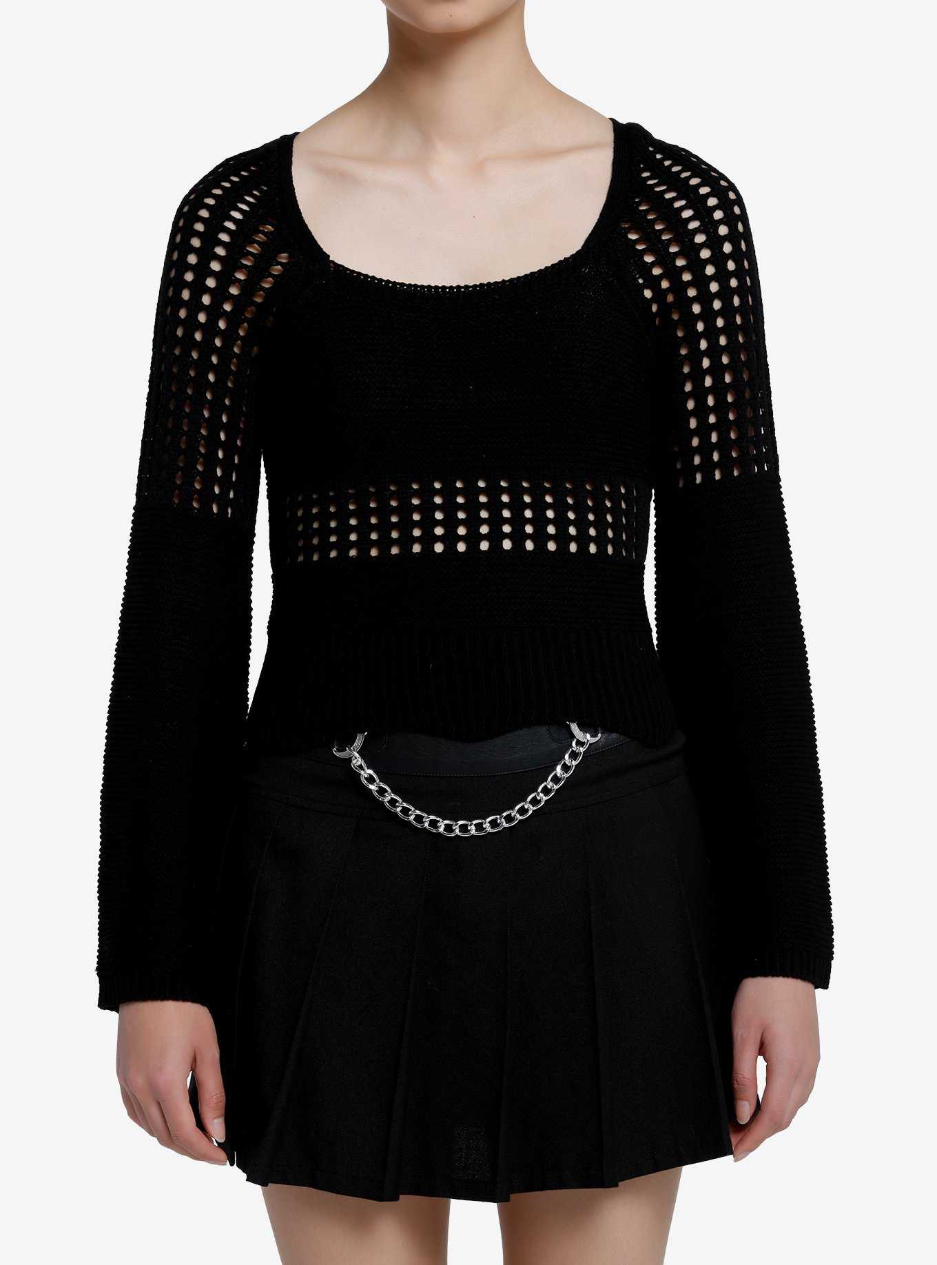 Social Collision Black Crochet Sweater, , hi-res