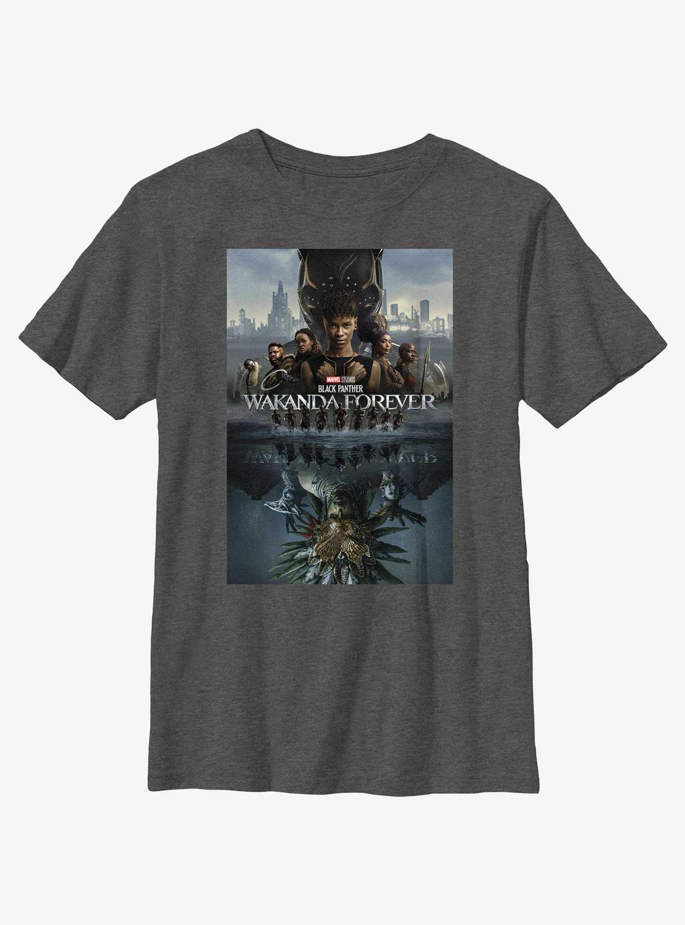 Marvel Black Panther: Wakanda Forever Poster Youth T-Shirt Box Lunch Web Exclusive, CHAR HTR, hi-res