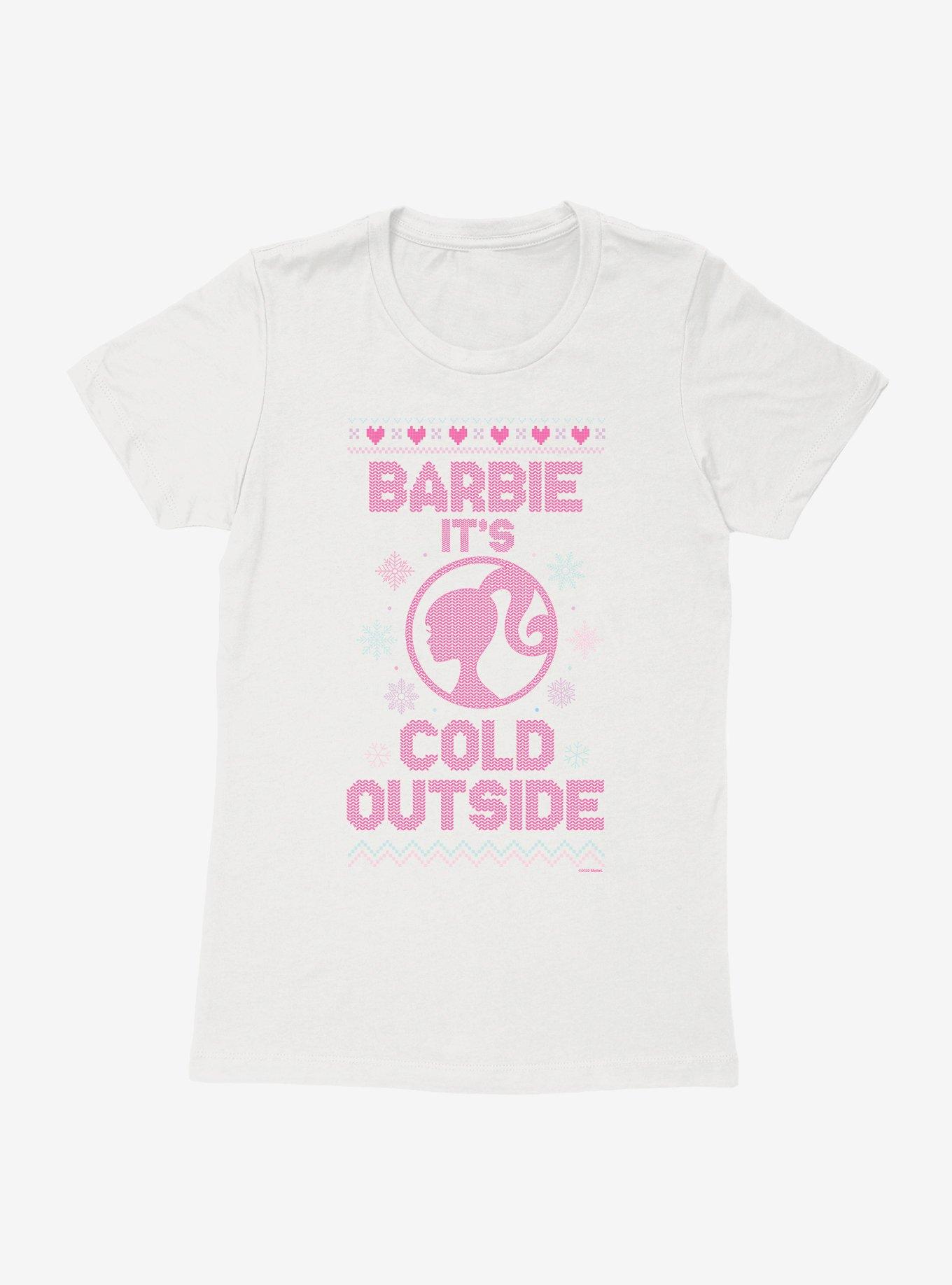 Barbie It's Cold Outside Ugly Christmas Womens T-Shirt, WHITE, hi-res