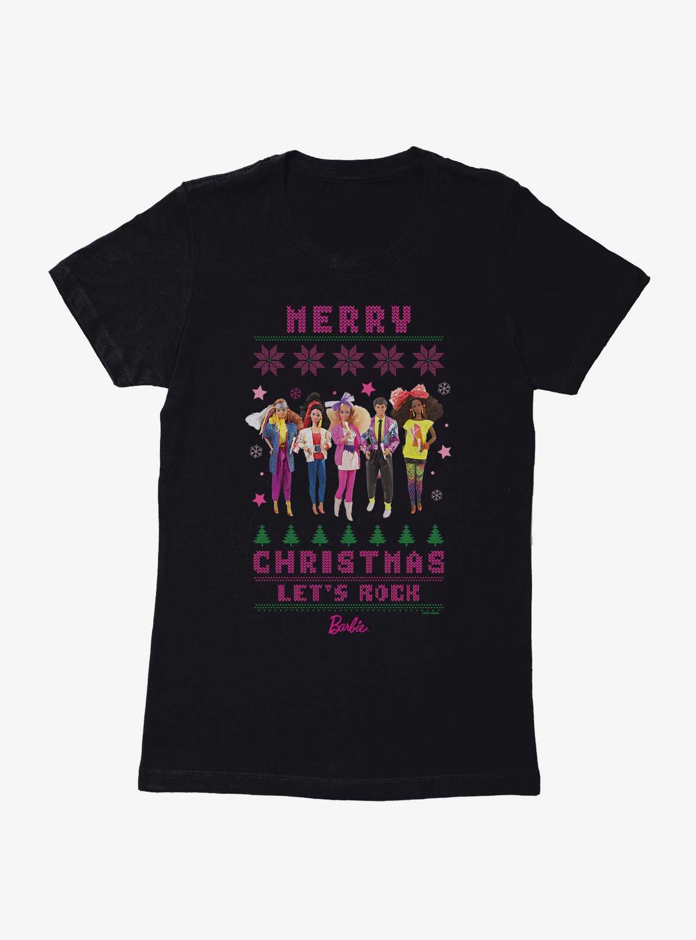 Barbie Merry Christmas Let's Rock Ugly Christmas Womens T-Shirt, , hi-res