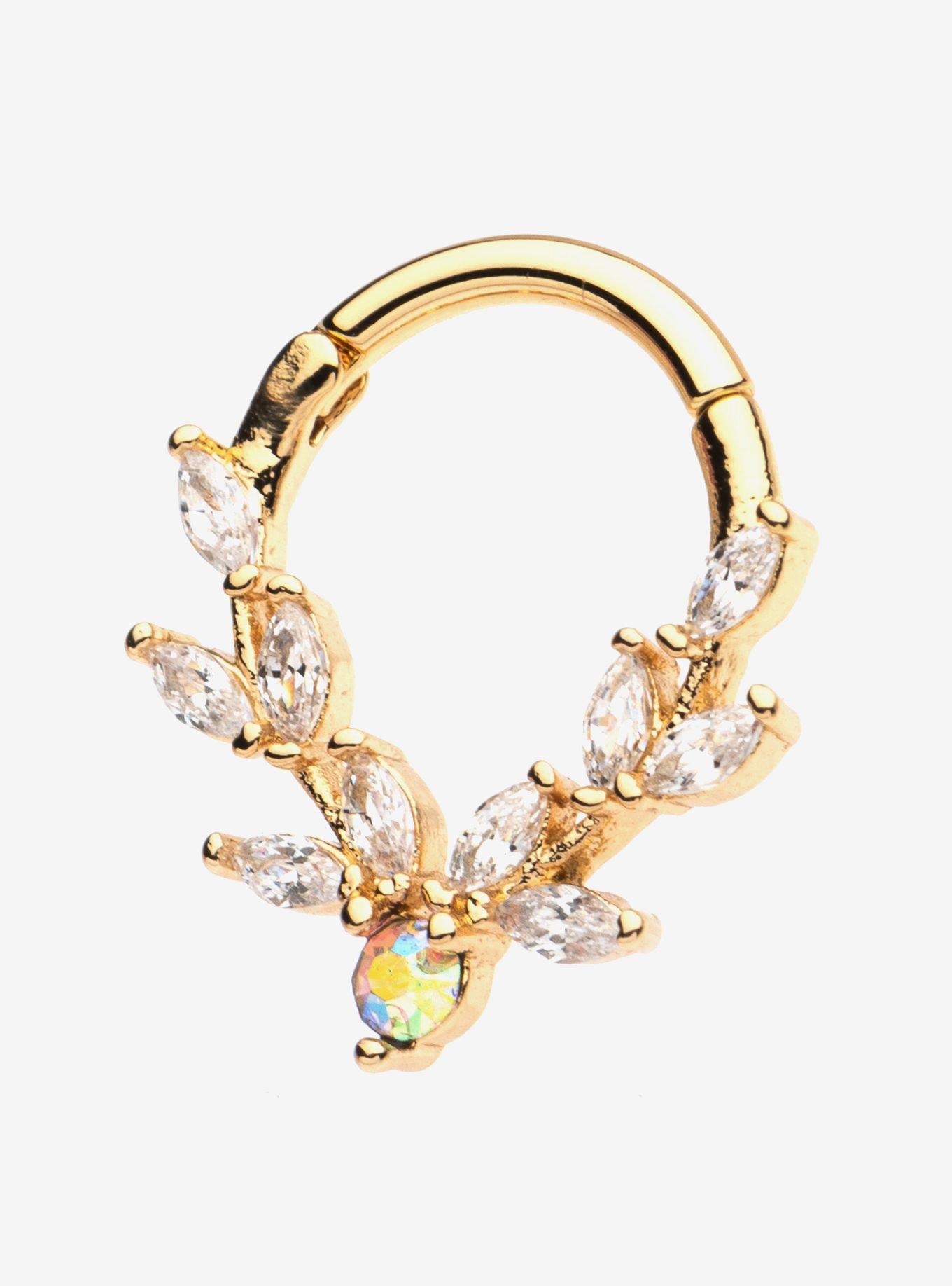 Steel Gold CZ Hinged Clicker, BLUE, hi-res