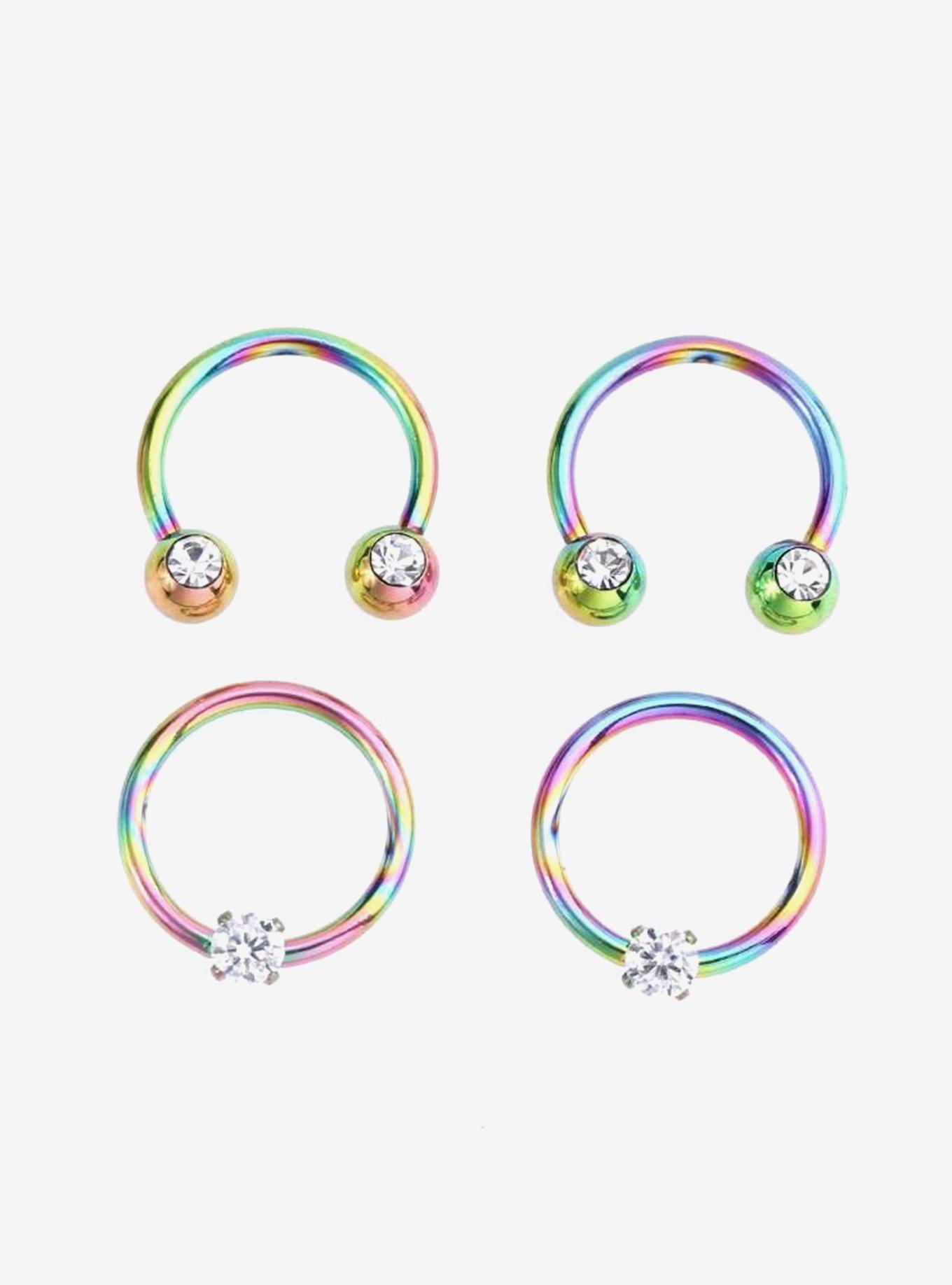 Steel Anodized Rainbow Circular Barbell & Captive Hoop 4 Pack, , hi-res