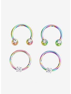 Steel Anodized Rainbow Circular Barbell & Captive Hoop 4 Pack, , hi-res