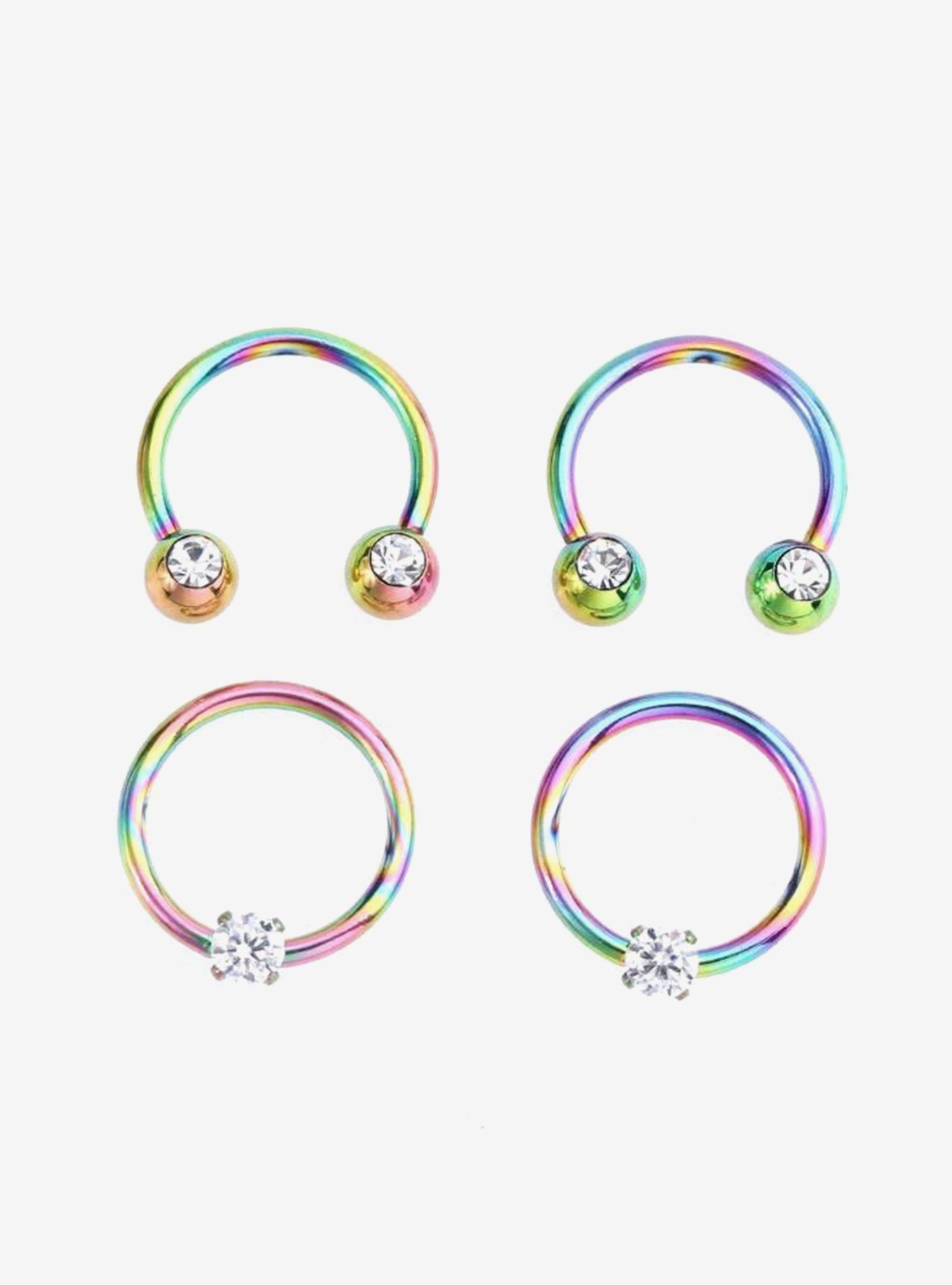 Steel Anodized Rainbow Circular Barbell & Captive Hoop 4 Pack, RAINBOW, hi-res