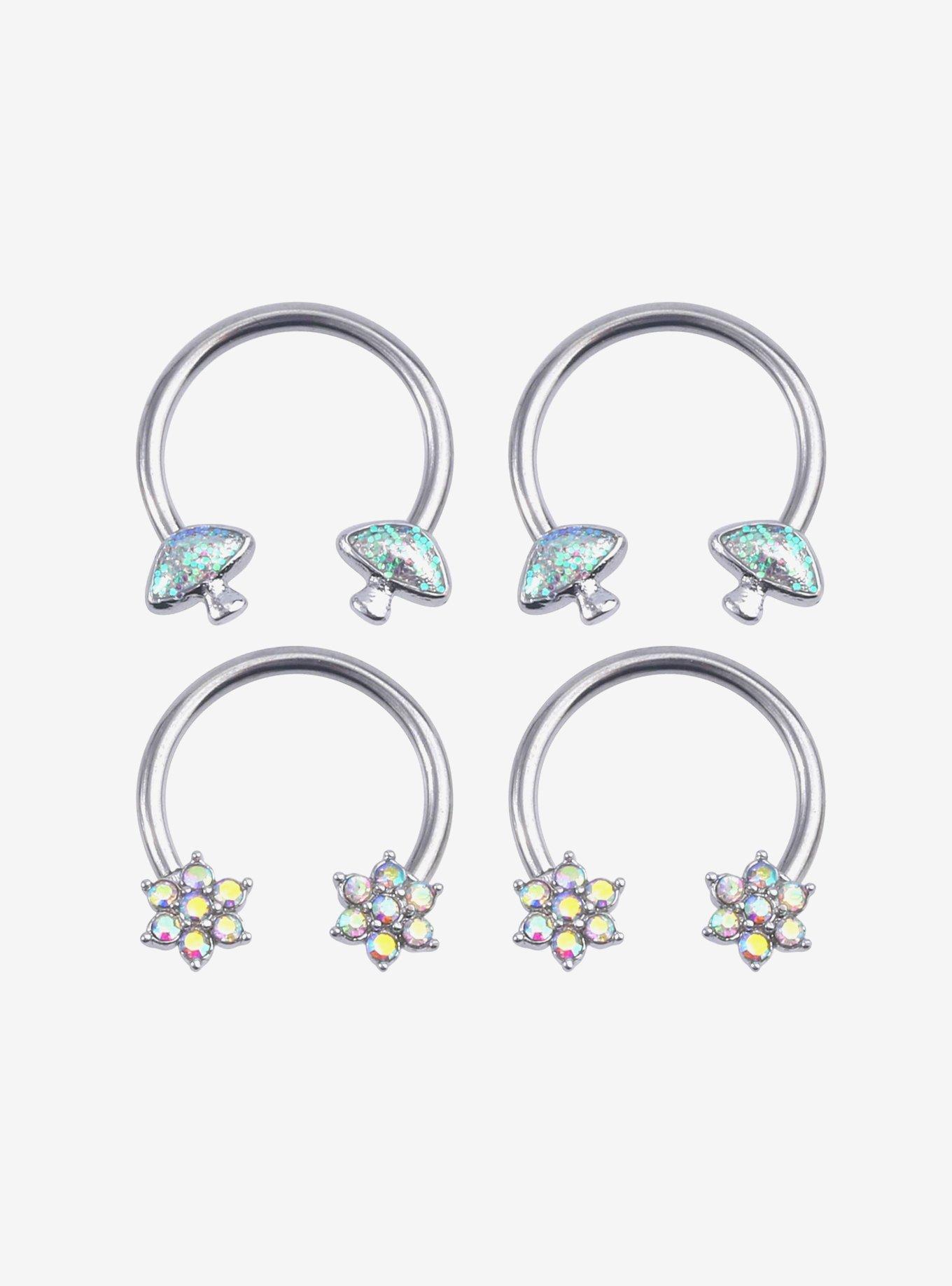 Steel Silver Mushroom Flower Circular Barbell 4 Pack, SILVER, hi-res