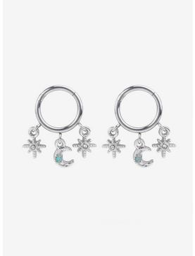14G Steel Silver Star Moon Hinged Clicker 2 Pack, , hi-res