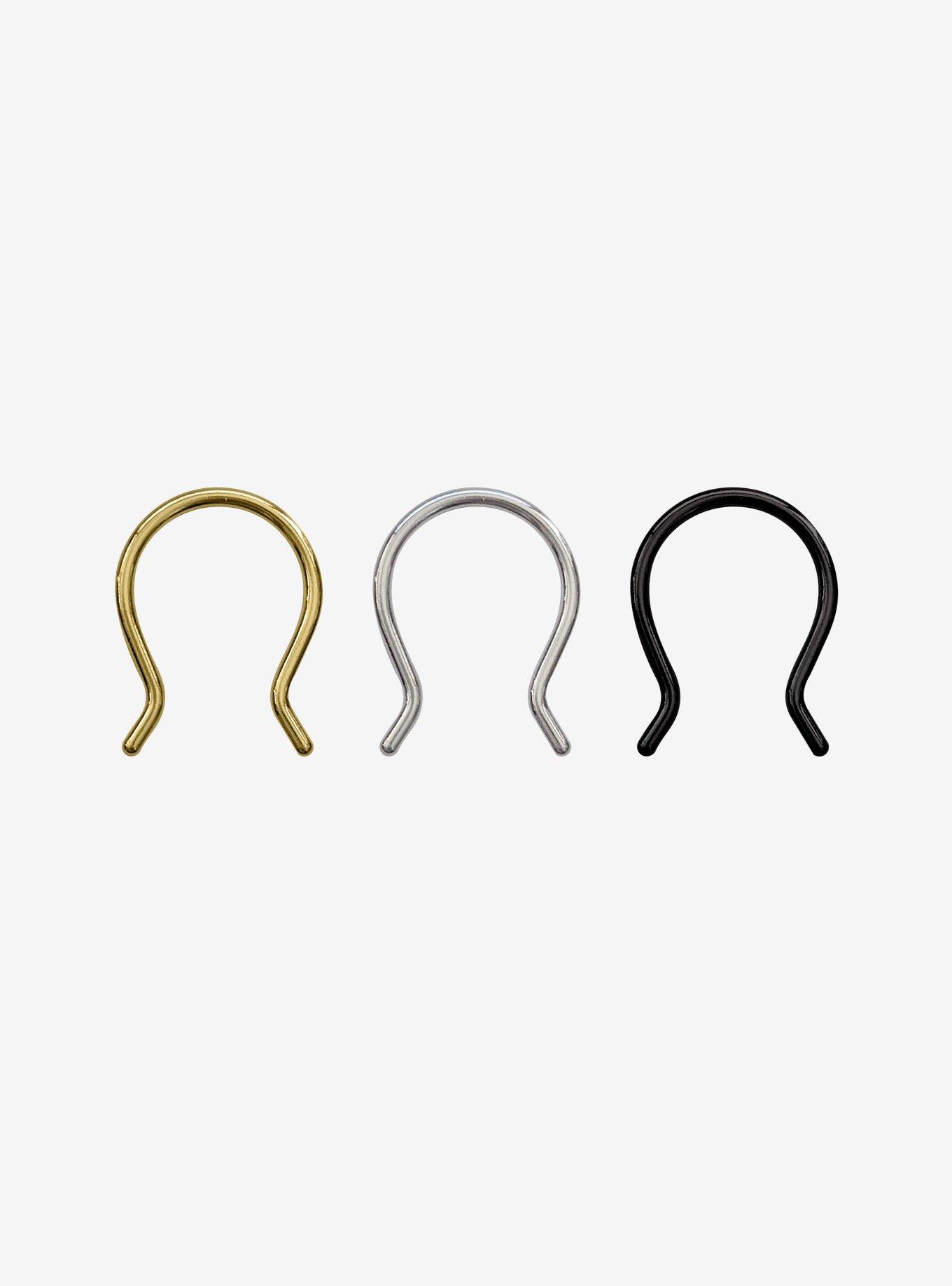 Steel Septum Horseshoe Barbell 3 Pack, METAL, hi-res