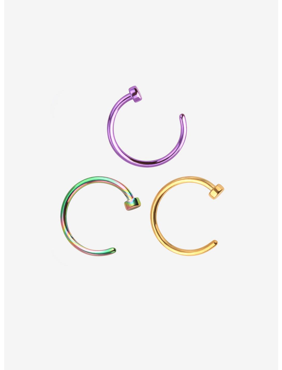 Steel Anodized Open Nose Hoop 3 Pack, MULTI, hi-res