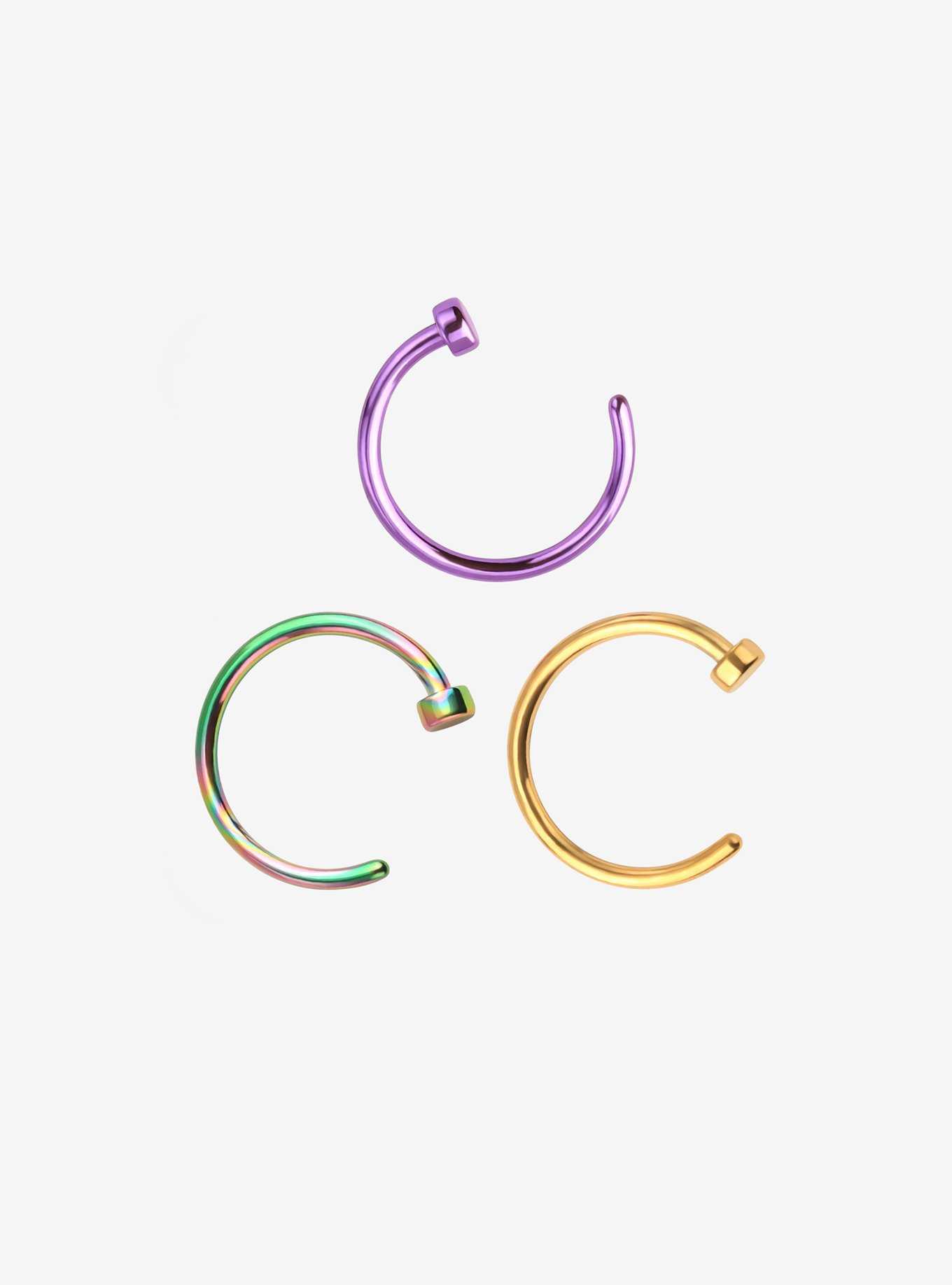 Steel Anodized Open Nose Hoop 3 Pack, , hi-res